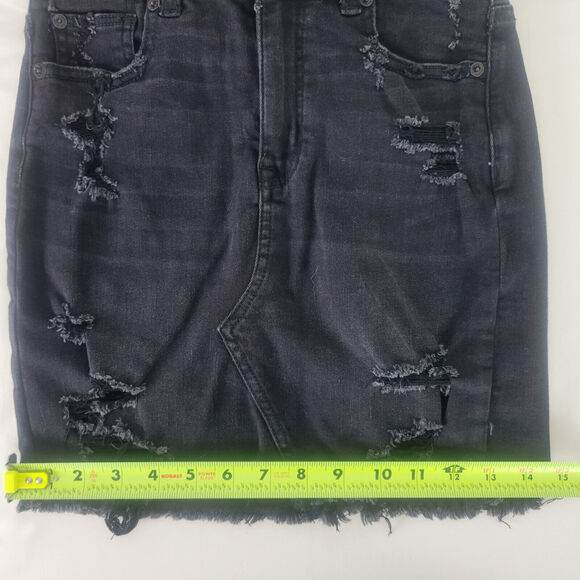 American Eagle Denim Mini‎ Skirt Womens 00 Charcoal Destroyed Raw Hem Distressed - Picture 5 of 15